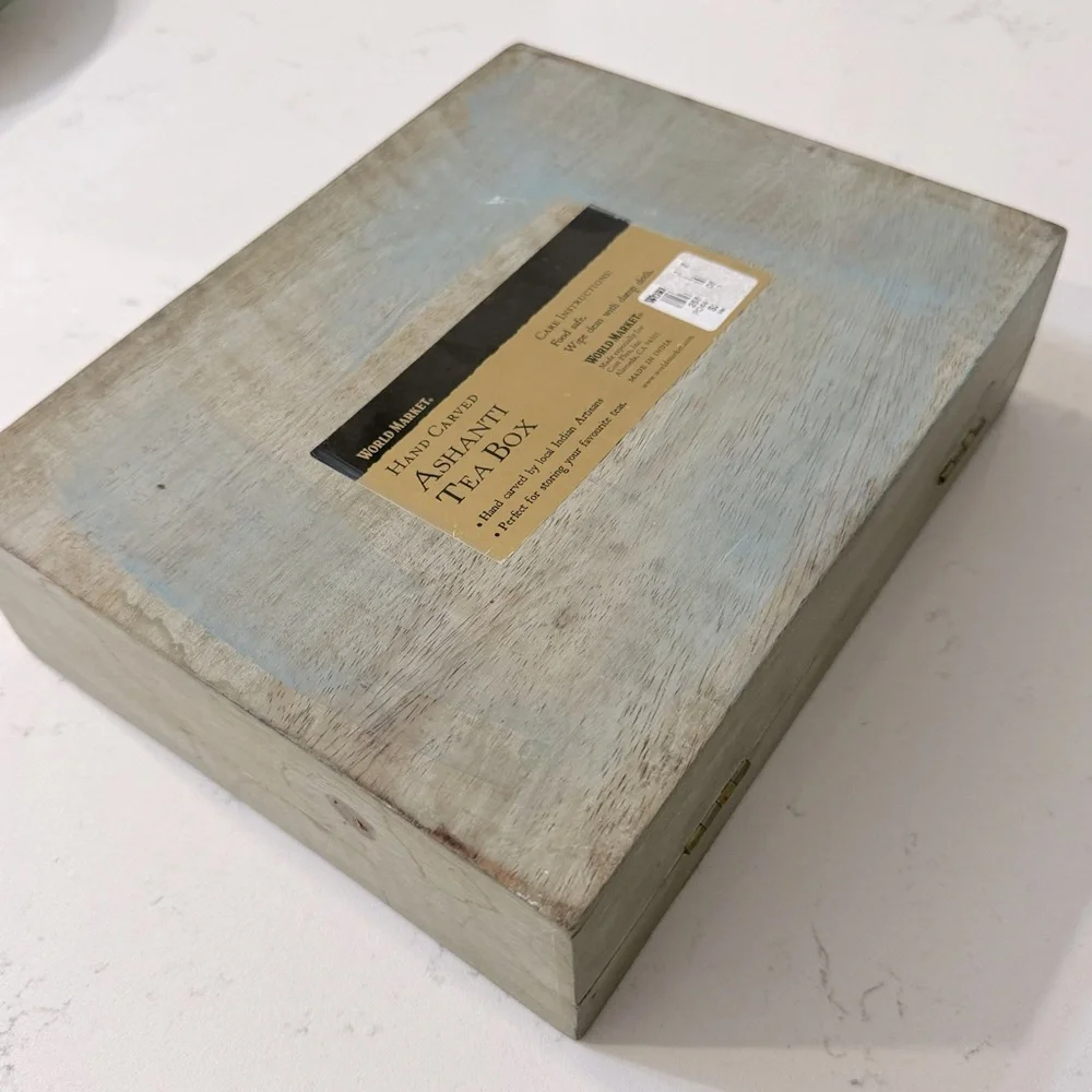 Green Geo Carved Wood Ashanti Storage Box